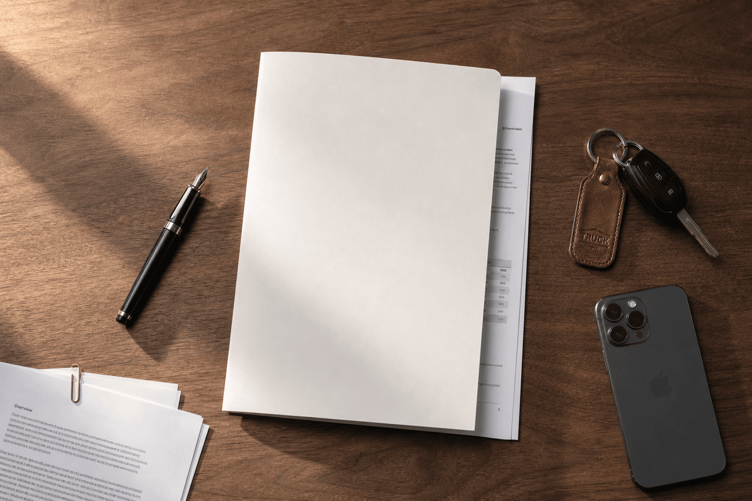 Ledger and documents on a desk